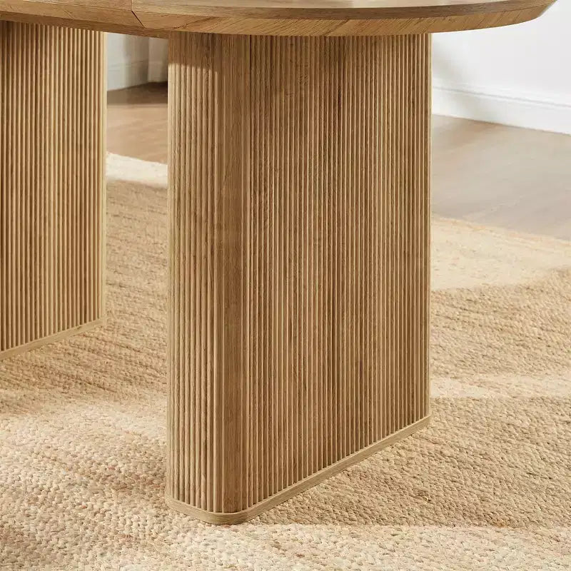 Table de cuisine moderne, table à manger ovale cannelée de 160 cm pour 4-6 personnes, avec bord épaissi et piétement central rayé, pour salle à manger/cuisine/bureau à domicile