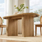Table de cuisine moderne, table à manger ovale cannelée de 160 cm pour 4-6 personnes, avec bord épaissi et piétement central rayé, pour salle à manger/cuisine/bureau à domicile