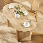Table de cuisine moderne, table à manger ovale cannelée de 160 cm pour 4-6 personnes, avec bord épaissi et piétement central rayé, pour salle à manger/cuisine/bureau à domicile