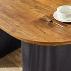 Table de cuisine moderne, table à manger ovale cannelée de 160 cm pour 4-6 personnes, avec bord épaissi et piétement central rayé, pour salle à manger/cuisine/bureau à domicile
