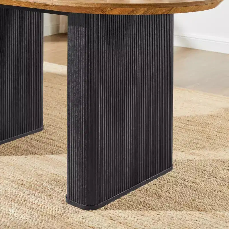 Table de cuisine moderne, table à manger ovale cannelée de 160 cm pour 4-6 personnes, avec bord épaissi et piétement central rayé, pour salle à manger/cuisine/bureau à domicile
