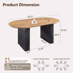 Table de cuisine moderne, table à manger ovale cannelée de 160 cm pour 4-6 personnes, avec bord épaissi et piétement central rayé, pour salle à manger/cuisine/bureau à domicile
