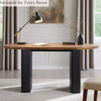 Table de cuisine moderne, table à manger ovale cannelée de 160 cm pour 4-6 personnes, avec bord épaissi et piétement central rayé, pour salle à manger/cuisine/bureau à domicile