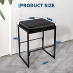Tabouret de bar de 43 cm, chaise de hauteur de comptoir avec siège en cuir PU ciré et repose-pieds pour îlot de cuisine, couloir, entrée, coiffeuse, bout de canapé, noir