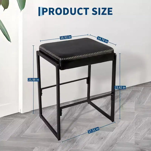Tabouret de bar de 43 cm, chaise de hauteur de comptoir avec siège en cuir PU ciré et repose-pieds pour îlot de cuisine, couloir, entrée, coiffeuse, bout de canapé, noir