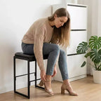 Tabouret de bar de 43 cm, chaise de hauteur de comptoir avec siège en cuir PU ciré et repose-pieds pour îlot de cuisine, couloir, entrée, coiffeuse, bout de canapé, noir