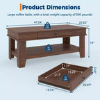 Table basse Garvee avec tiroir 120 cm, table de salon avec étagère ouverte, grande table de salon