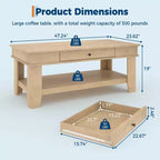 Table basse Garvee avec tiroir 120 cm, table de salon avec étagère ouverte, grande table de salon