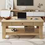 Table basse Garvee avec tiroir 120 cm, table de salon avec étagère ouverte, grande table de salon