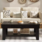 Table basse Garvee avec tiroir 120 cm, table de salon avec étagère ouverte, grande table de salon