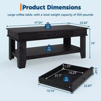 Table basse Garvee avec tiroir 120 cm, table de salon avec étagère ouverte, grande table de salon
