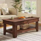 Table basse Garvee avec tiroir 120 cm, table de salon avec étagère ouverte, grande table de salon