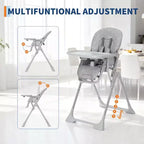 Chaise haute bébé, chaises d'alimentation pliables pour bébés et tout-petits, hauteur/dossier/repose-pieds réglables, plateau amovible