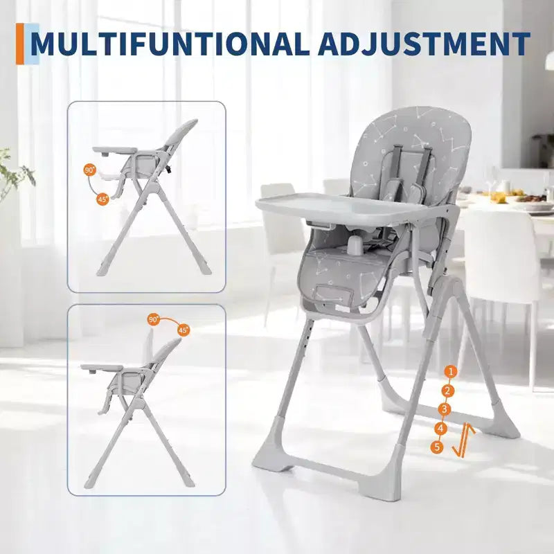 Chaise haute bébé, chaises d'alimentation pliables pour bébés et tout-petits, hauteur/dossier/repose-pieds réglables, plateau amovible