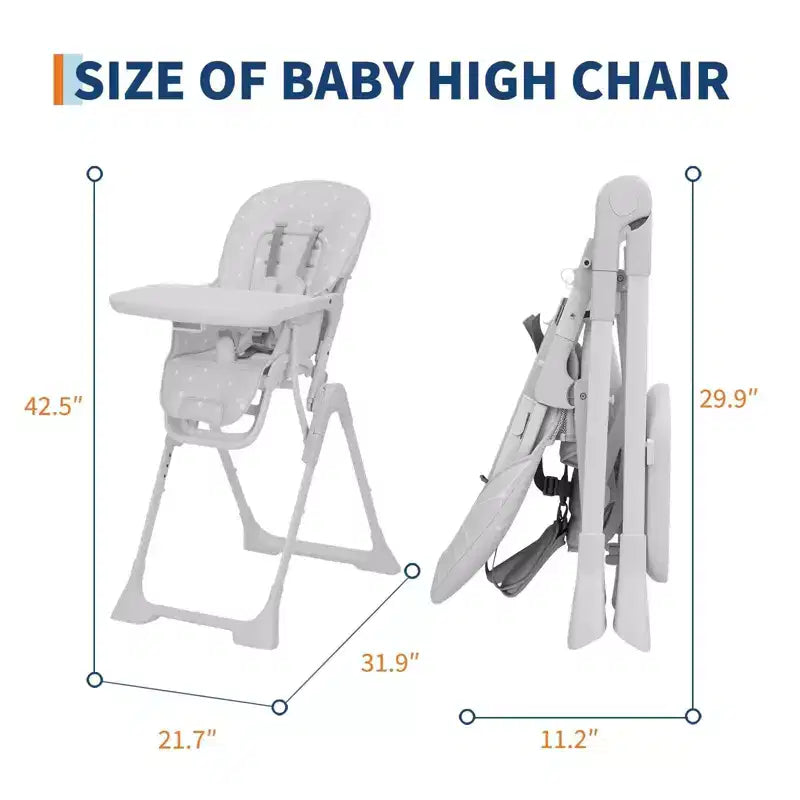 Chaise haute bébé, chaises d'alimentation pliables pour bébés et tout-petits, hauteur/dossier/repose-pieds réglables, plateau amovible