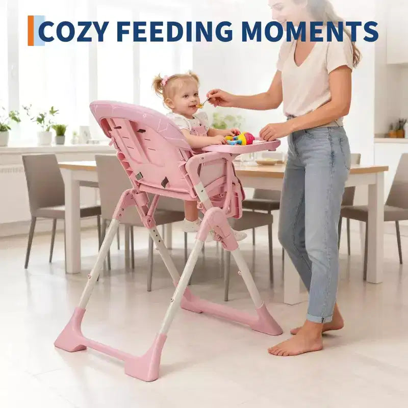 Chaise haute bébé, chaises d'alimentation pliables pour bébés et tout-petits, hauteur/dossier/repose-pieds réglables, plateau amovible
