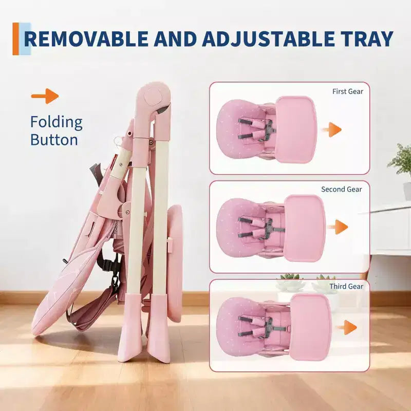 Chaise haute bébé, chaises d'alimentation pliables pour bébés et tout-petits, hauteur/dossier/repose-pieds réglables, plateau amovible