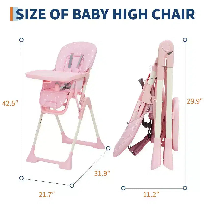 Chaise haute bébé, chaises d'alimentation pliables pour bébés et tout-petits, hauteur/dossier/repose-pieds réglables, plateau amovible