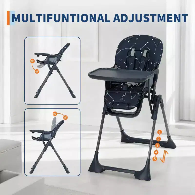 Chaise haute bébé, chaises d'alimentation pliables pour bébés et tout-petits, hauteur/dossier/repose-pieds réglables, plateau amovible