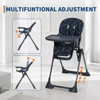 Chaise haute bébé, chaises d'alimentation pliables pour bébés et tout-petits, hauteur/dossier/repose-pieds réglables, plateau amovible