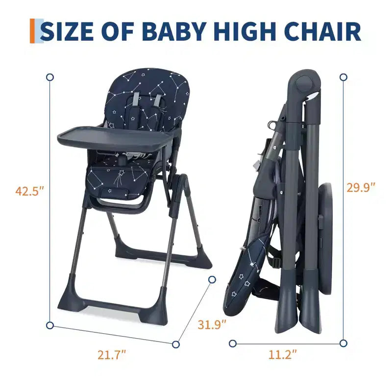 Chaise haute bébé, chaises d'alimentation pliables pour bébés et tout-petits, hauteur/dossier/repose-pieds réglables, plateau amovible