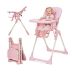 Chaise haute bébé, chaises d'alimentation pliables pour bébés et tout-petits, hauteur/dossier/repose-pieds réglables, plateau amovible
