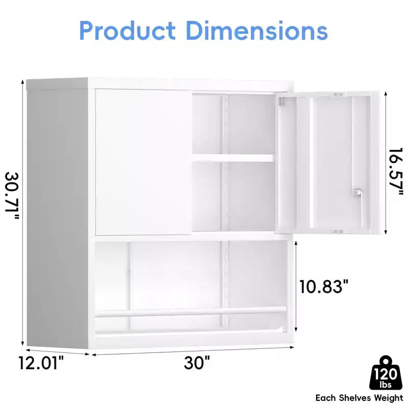 Meuble de cuisine métallique réglable à 2 portes avec étagères ajustables