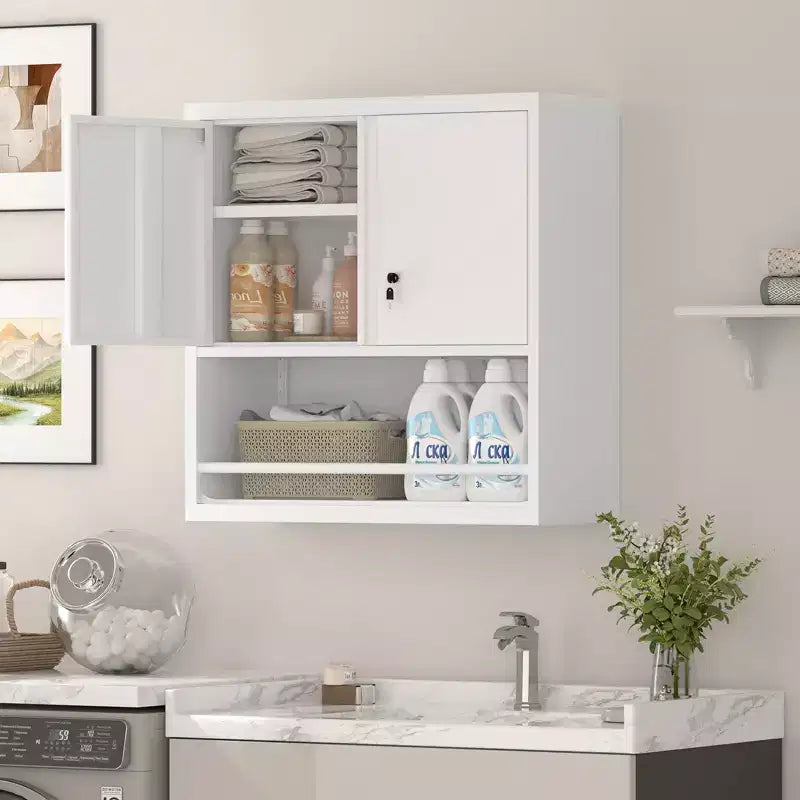 Meuble de cuisine métallique réglable à 2 portes avec étagères ajustables