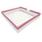 Luxystar Lit de Repos Rembourré en PU avec Barrière et Escalier, Rose+Blanc, Taille King