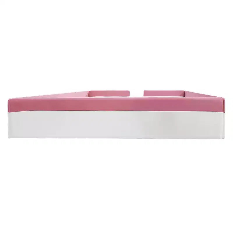 Luxystar Lit de Repos Rembourré en PU avec Barrière et Escalier, Rose+Blanc, Taille King