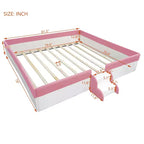 Luxystar Lit de Repos Rembourré en PU avec Barrière et Escalier, Rose+Blanc, Taille King