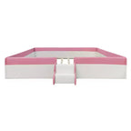 Luxystar Lit de Repos Rembourré en PU avec Barrière et Escalier, Rose+Blanc, Taille King