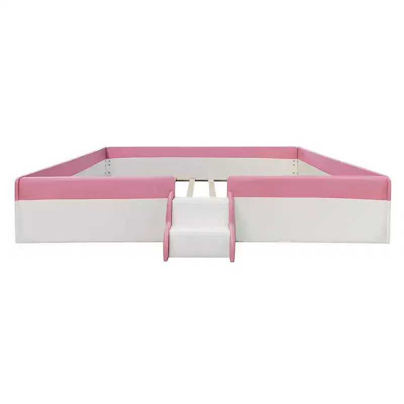 Luxystar Lit de Repos Rembourré en PU avec Barrière et Escalier, Rose+Blanc, Taille King
