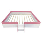 Luxystar Lit de Repos Rembourré en PU avec Barrière et Escalier, Rose+Blanc, Taille King