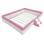 Luxystar Lit de Repos Rembourré en PU avec Barrière et Escalier, Rose+Blanc, Taille King