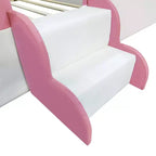 Luxystar Lit de Repos Rembourré en PU avec Barrière et Escalier, Rose+Blanc, Taille King