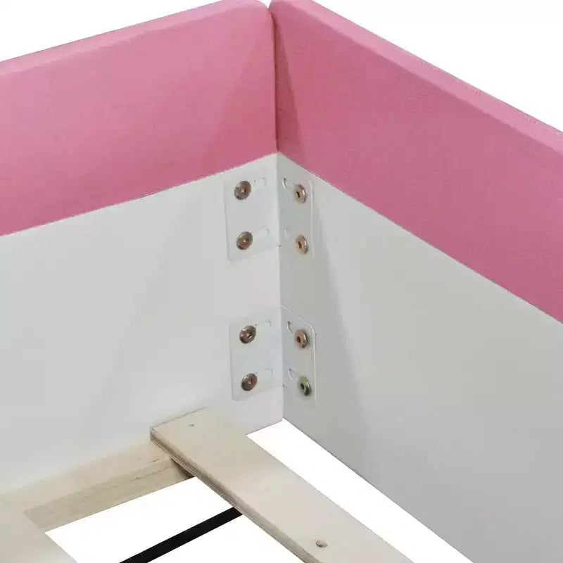 Luxystar Lit de Repos Rembourré en PU avec Barrière et Escalier, Rose+Blanc, Taille King