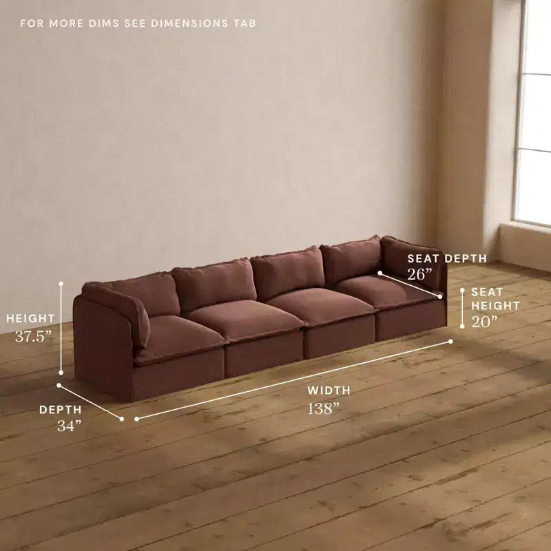 Canapé modulaire lavable 4 places Anabei | Assise Deluxe+ et coussin Cloud