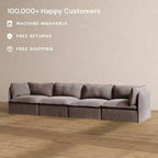 Canapé modulaire lavable 4 places Anabei | Assise Deluxe+ et coussin Cloud