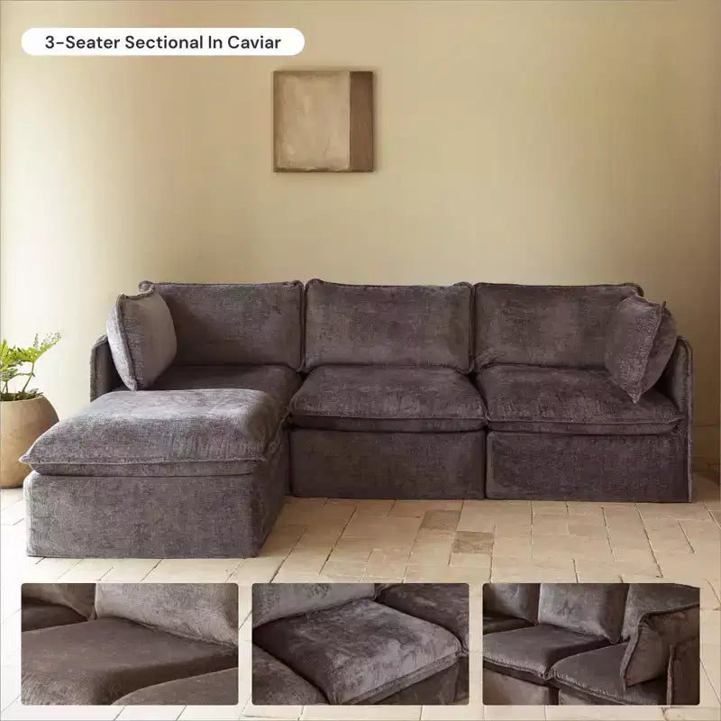 Canapé modulaire lavable 4 places Anabei | Assise Deluxe+ et coussin Cloud