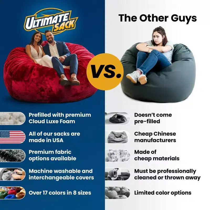 Pouf poire Ultimate Sack de 1,80 m et repose-pieds, très grand transat, suède rouge
