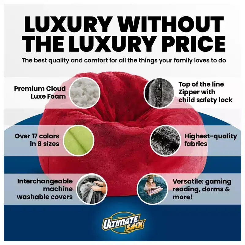 Pouf de luxe Ultimate Sack pour 2 personnes, causeuse confortable surdimensionnée d'intérieur, en fausse fourrure ivoire