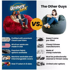 Pouf de luxe Ultimate Sack pour 2 personnes, causeuse confortable surdimensionnée d'intérieur, en fausse fourrure ivoire