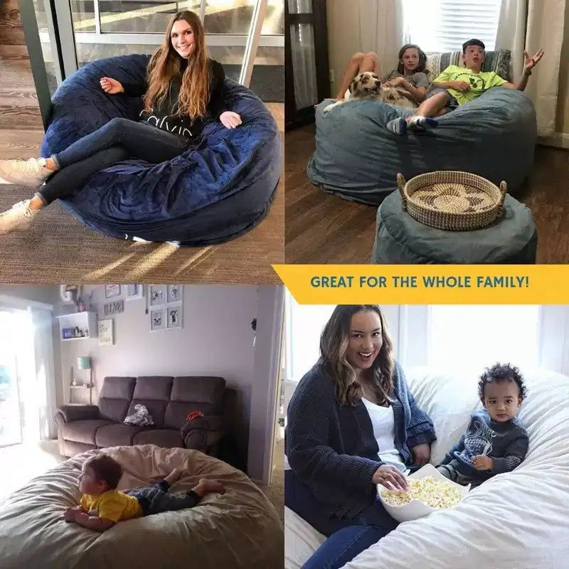 Pouf de luxe Ultimate Sack pour 2 personnes, causeuse confortable surdimensionnée d'intérieur, en fausse fourrure ivoire