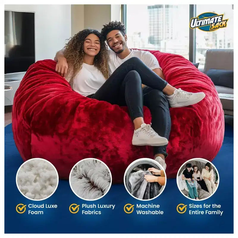 Fauteuil poire Ultimate Sack Lounger, canapé double confortable et surdimensionné pour l'intérieur, Cloud Fur