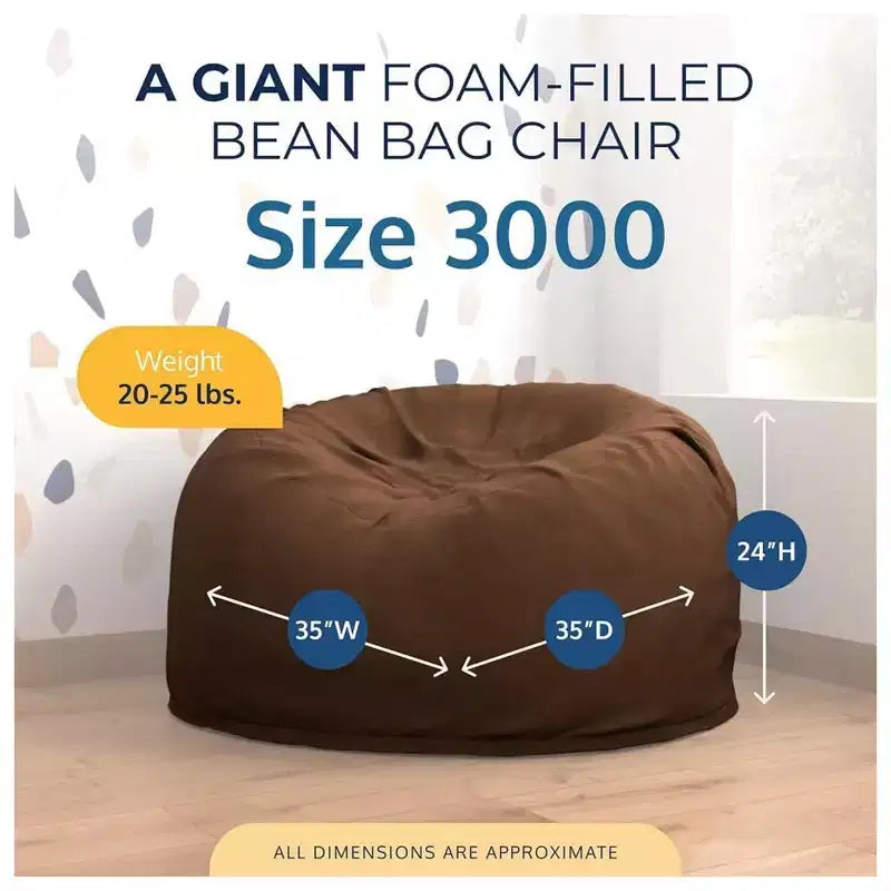 Pouf Ultimate Sack 3 pieds, grande chaise longue confortable d'intérieur, suède marron