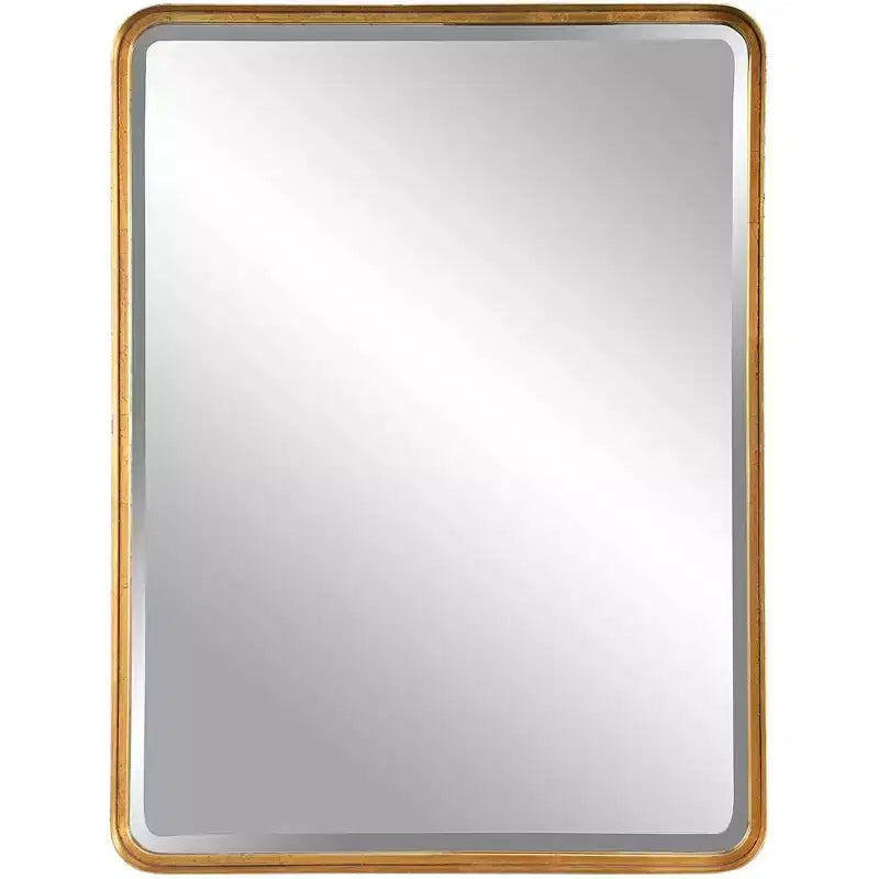 Uttermost Rectangular Vanity Decorative Wall Mirror Modern Beveled Antiqued Gold Iron Frame 30 Wide Bathroom Bedroom Living Room