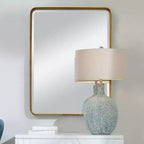 Miroir mural décoratif rectangulaire Uttermost, moderne, biseauté, cadre en fer doré vieilli, 30 po de large, pour salle de bain, chambre à coucher, salon
