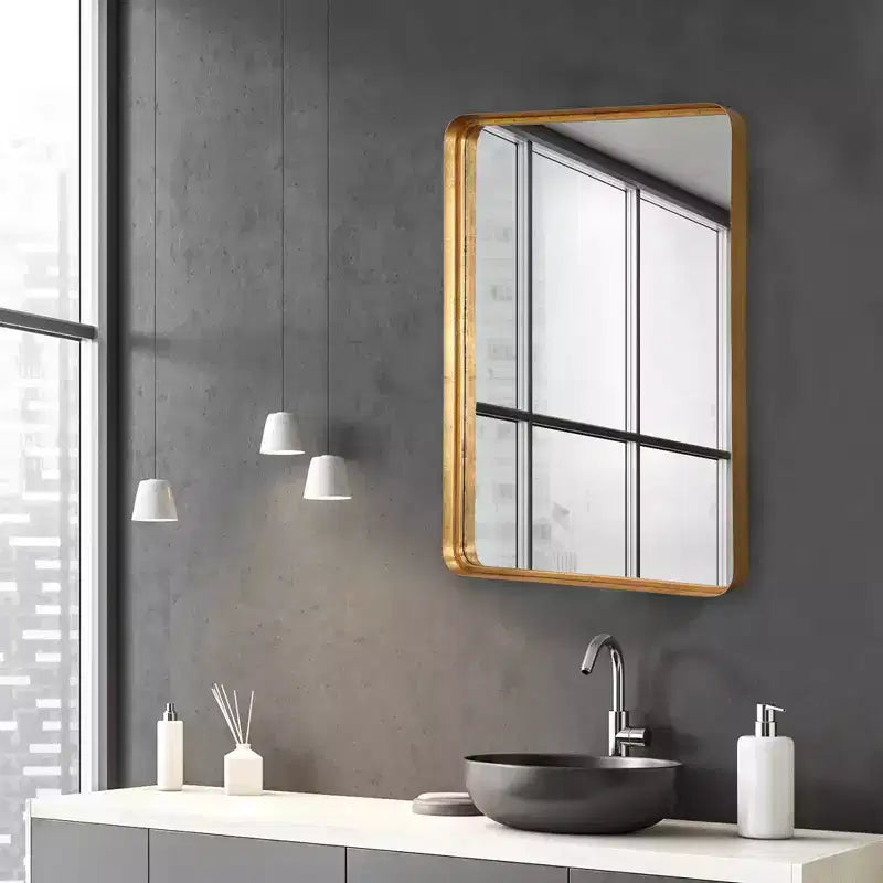 Miroir mural décoratif rectangulaire Uttermost, moderne, biseauté, cadre en fer doré vieilli, 30 po de large, pour salle de bain, chambre à coucher, salon