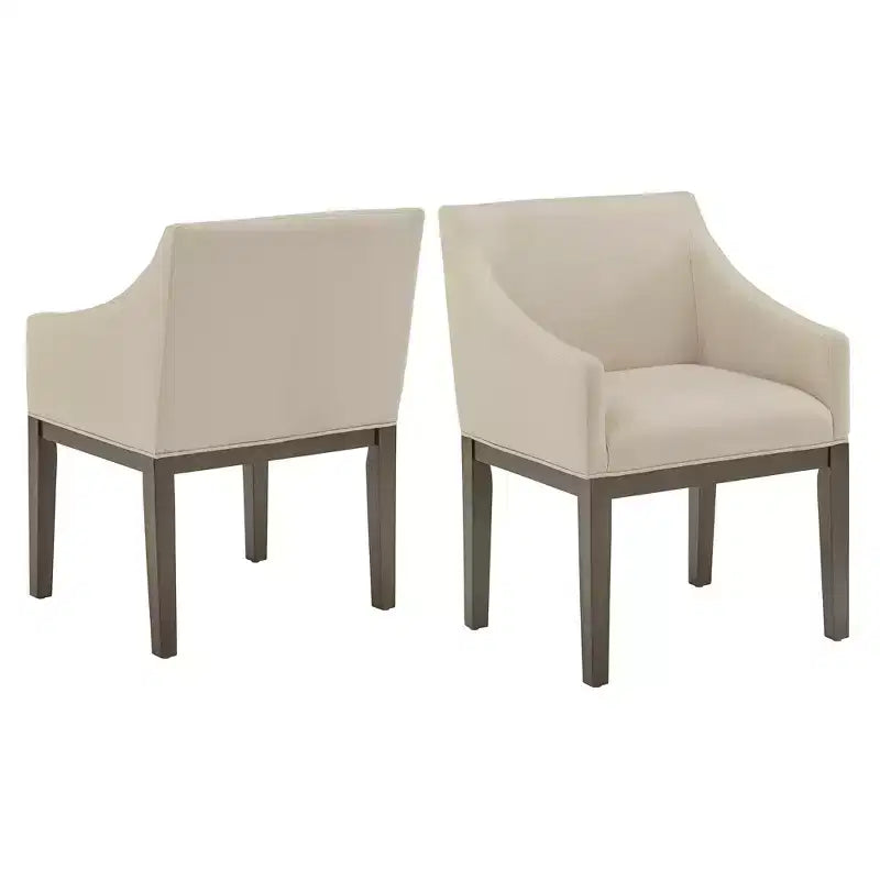 Bodo Weathered Grey Finish Fabric Slope Arm Dining Chair (Set of 2) - Weathered Grey/Beige - iNSPIREQ
